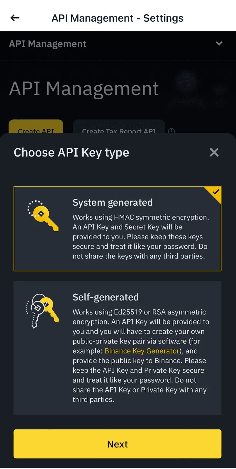 App Step 4 - Select key type