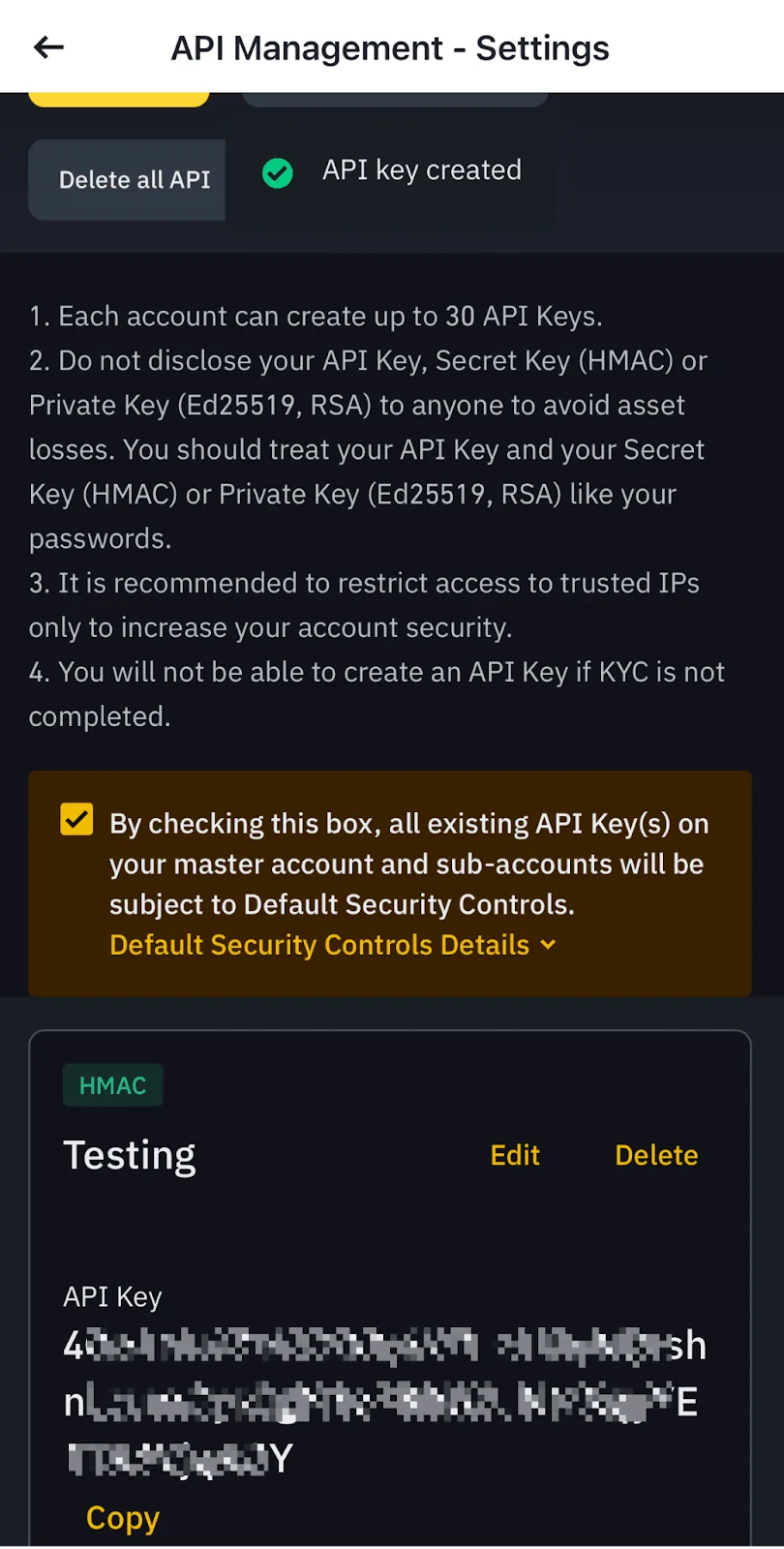 App Step 7 - API key created