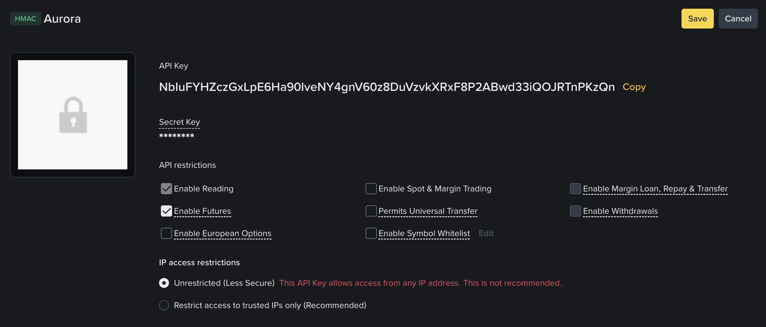 Step 4 - API restrictions screen