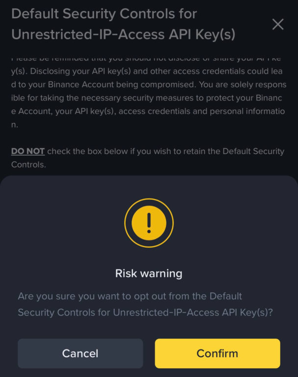 App Step 2 - API restrictions after confirm