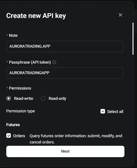 Confirm key type selection