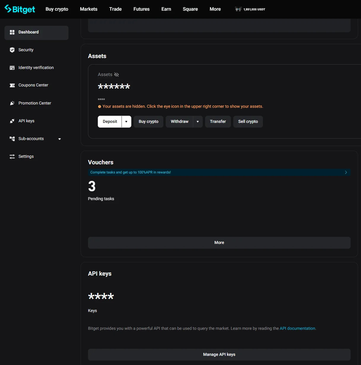 Bitget API management page