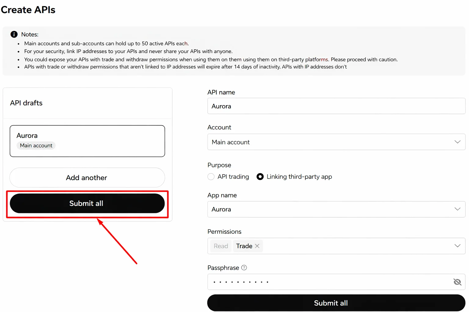 Step 5 - Submit key setup